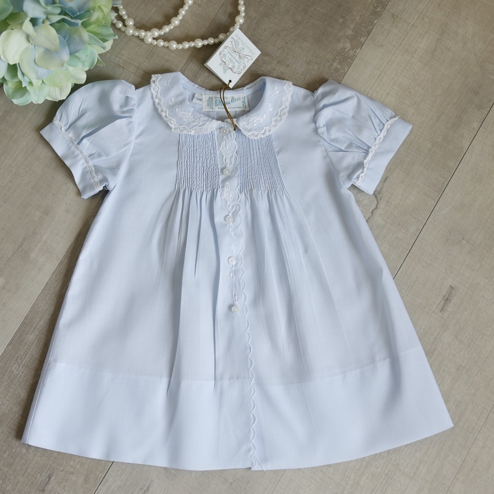 Scalloped Trim Slip Dress Blue Heirloom Feltman Brothers NWT First Portrait